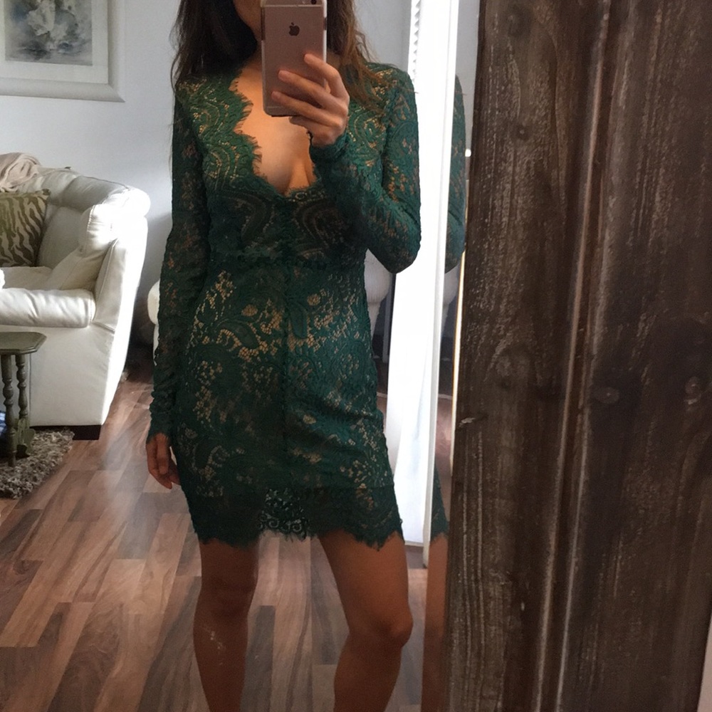 Green deep V sexy bodycon dress
